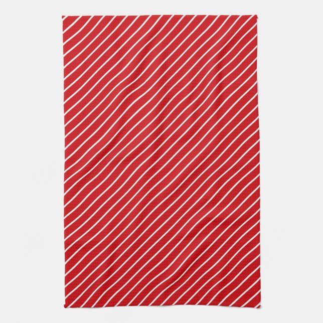 Linge De Cuisine Pinstripes diagonales - rouge profond et blanc (Vertical)