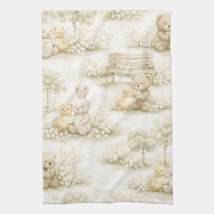 Linge De Cuisine Pique-nique de lapin ours neutre Jardin floral (2)