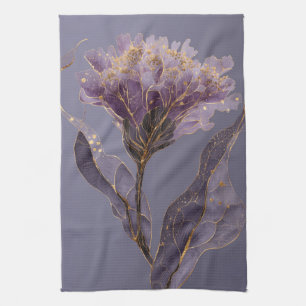 Linge De Cuisine Pivoine Violette Inspirée Florale Accents Dorés