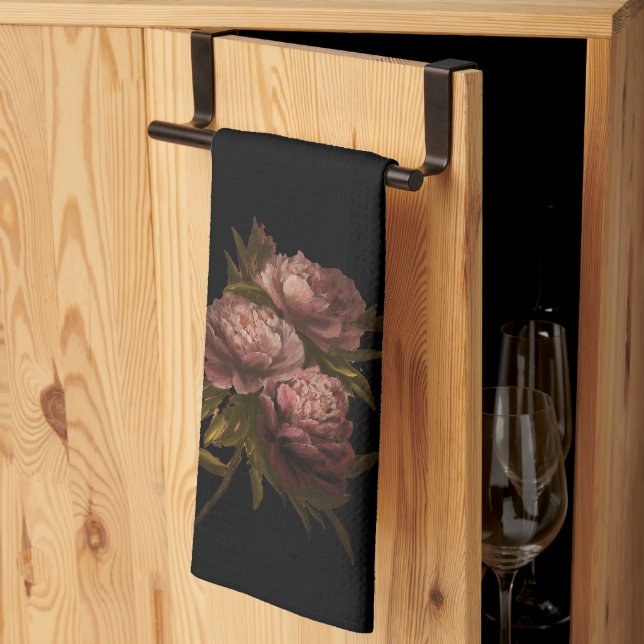 Linge De Cuisine Pivoines Noir (Pliage en tiers)