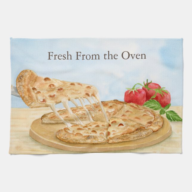 Linge De Cuisine Pizza au Fromage Classique Aquarelle (Horizontal)