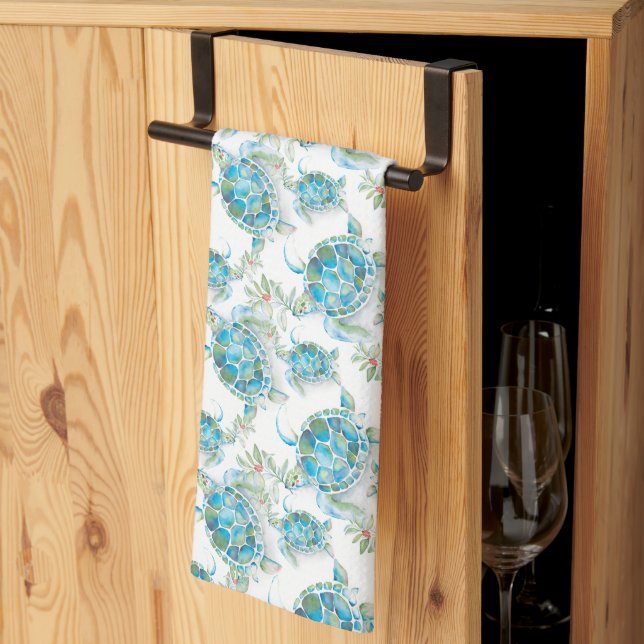 Linge De Cuisine Plage de Tortue de Mer Bleu Turquoise Noël  (Pliage en tiers)