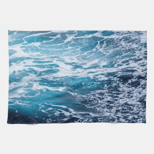 Linge De Cuisine Plage d'été Waves Blue Ocean (Horizontal)
