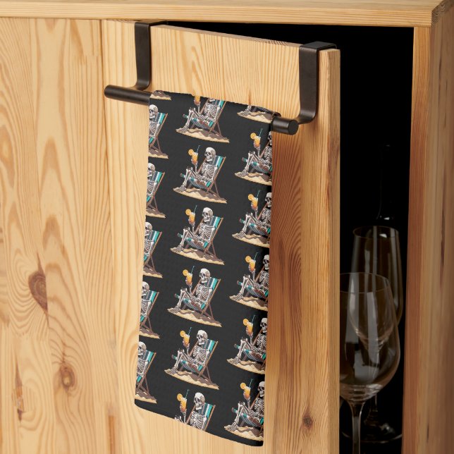 Linge De Cuisine Plage Lounge Squelette Halloween (Pliage en tiers)