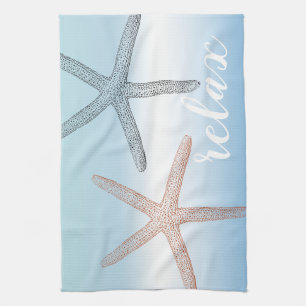 Linge De Cuisine Plage Orange Blue Starfish Relax