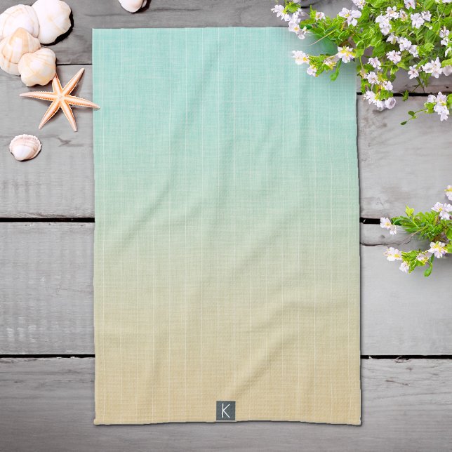 Linge De Cuisine Plage personnalisée Sea Green Sand Orange (Personalized Sea Green Sand Orange Beach Kitchen Towel)