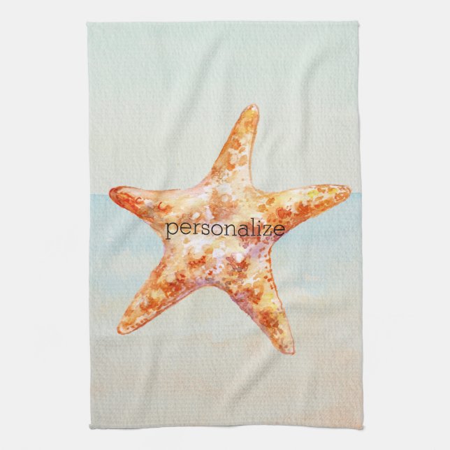 Linge De Cuisine Plage Starfish Blue Ocean Watercolor (Vertical)