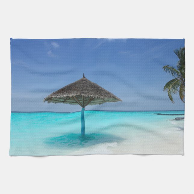 Linge De Cuisine Plage tropicale pittoresque avec parapluie de chau (Horizontal)