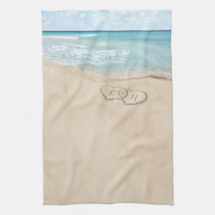 Linge De Cuisine Plage tropicale Vintage Coeurs Initiales