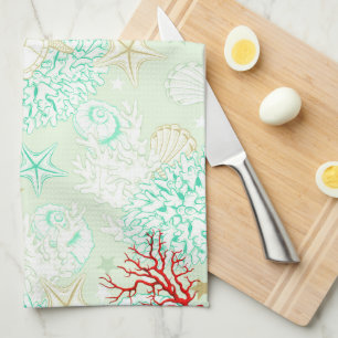 Linge De Cuisine Plage turquoise étoile turquoise coquillages corai