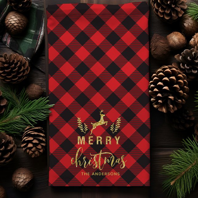 Linge De Cuisine Plaid de Buffalo Joyeux Noël Monogramme Noël (Créateur téléchargé)