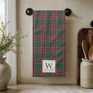 Linge De Cuisine Plaid de Noël Classique Monogramme du Nom de Famil