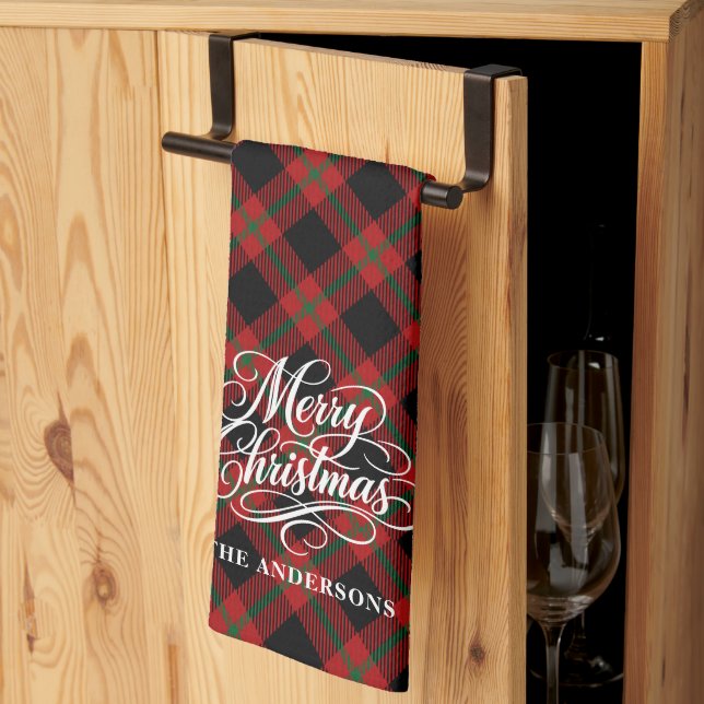 Linge De Cuisine Plaid de Noël élégant et stylé en écriture script (Pliage en tiers)
