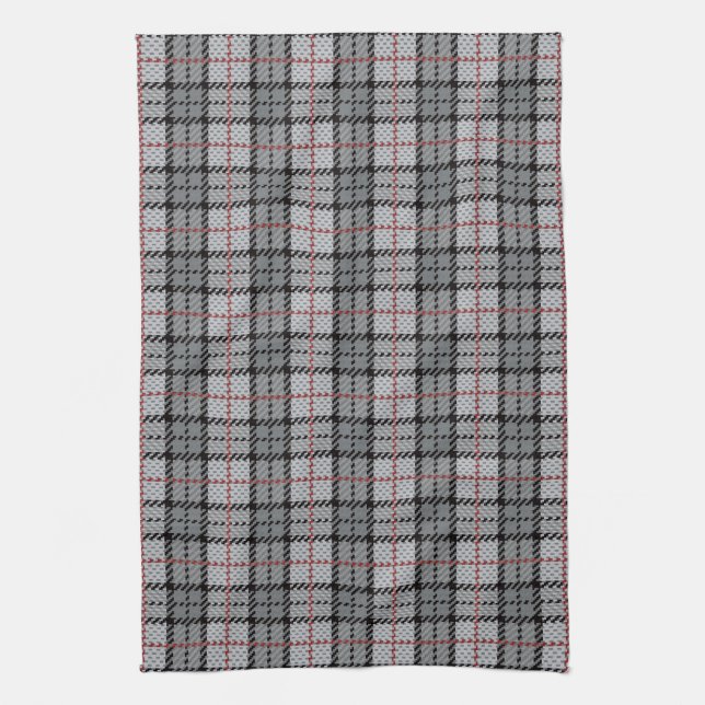 Linge De Cuisine Plaid de pixel dans le gris avec la rayure rouge (Vertical)