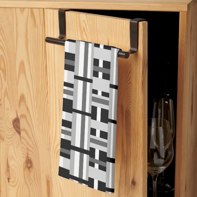 Linge De Cuisine Plaid en noir, blanc et gris (Pliage en tiers)