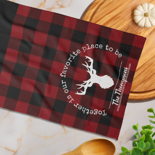 Linge De Cuisine Plaid familial personnalisé rouge et noir de buffl