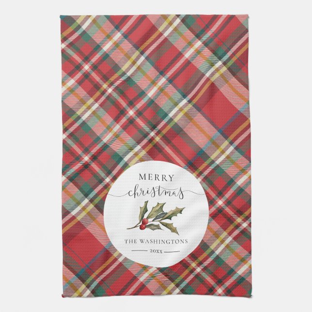 Linge De Cuisine Plaid Farmhouse Red Check Russe Joyeux Noël (Vertical)
