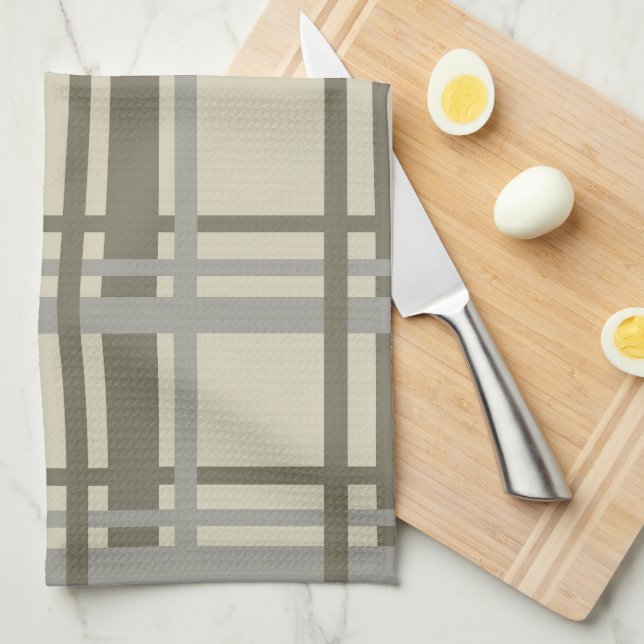 Linge De Cuisine Plaid gris et crème (Quart Plié)