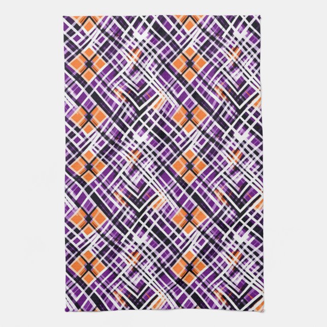 Linge De Cuisine Plaid Halloween Géométrique - Violet, Orange, Blan (Vertical)