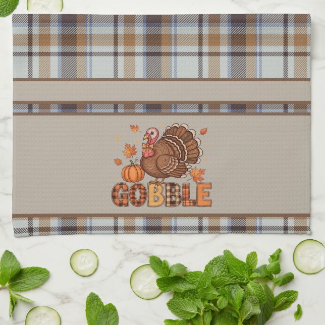 Linge De Cuisine Plaid & Joyeux – Dinde de Thanksgiving  (Plié)
