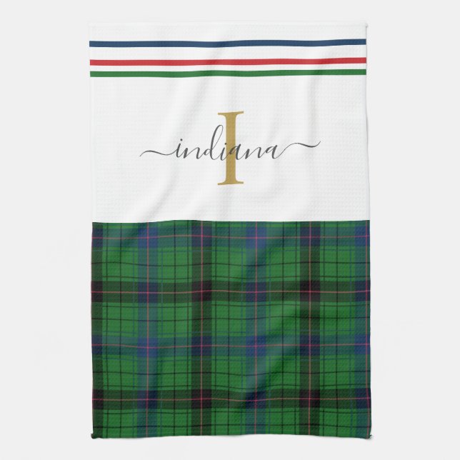 Linge De Cuisine Plaid Monogramme Nom Tartan Rustique Élégant (Vertical)