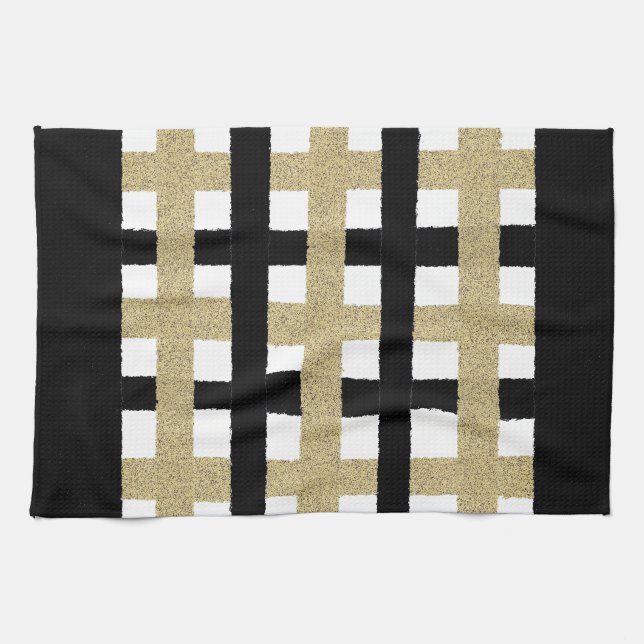 Linge De Cuisine Plaid noir et or (Horizontal)