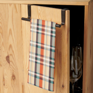 Linge De Cuisine Plaid Orange Brown et gris