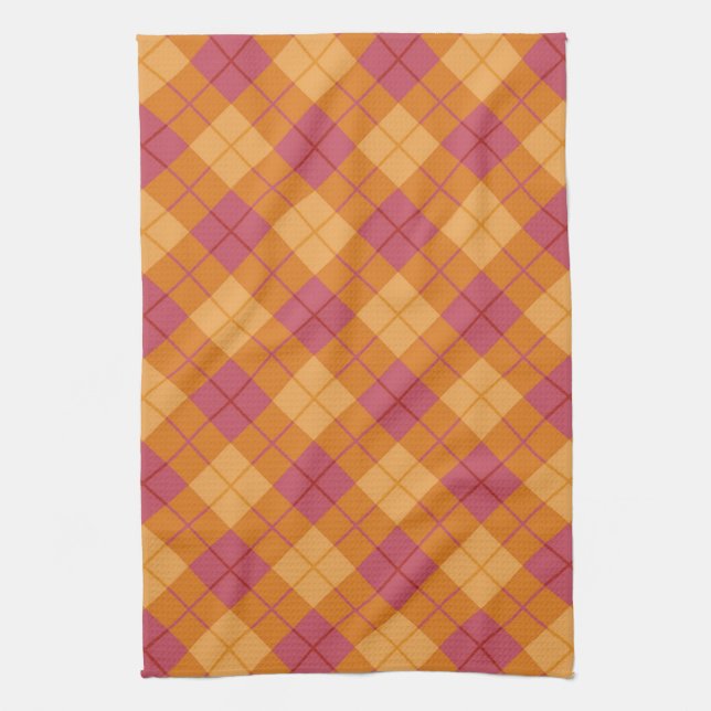 Linge De Cuisine Plaid polarisé dans l'orange et le rose (Vertical)