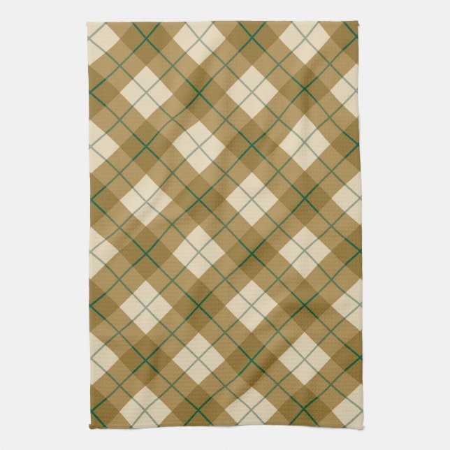 Linge De Cuisine Plaid polarisé en or avec la rayure verte (Vertical)