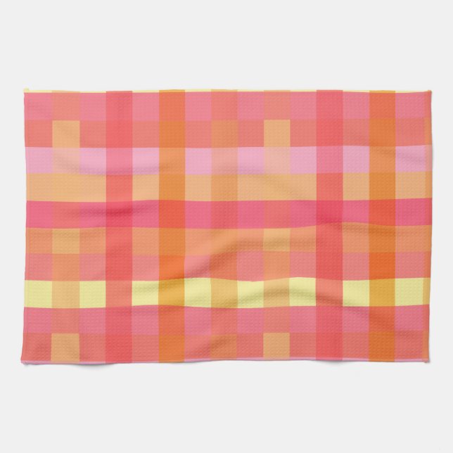 Linge De Cuisine Plaid rose et orange (Horizontal)