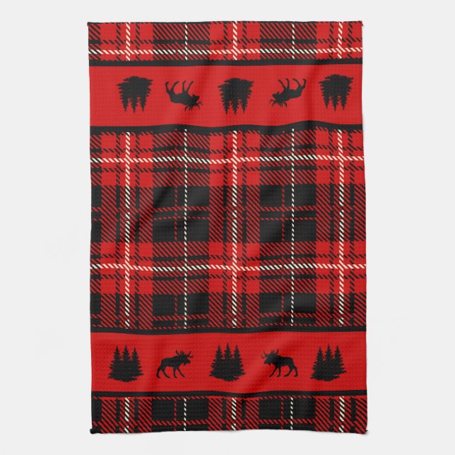 Linge De Cuisine Plaid rouge orignal cabine (Vertical)