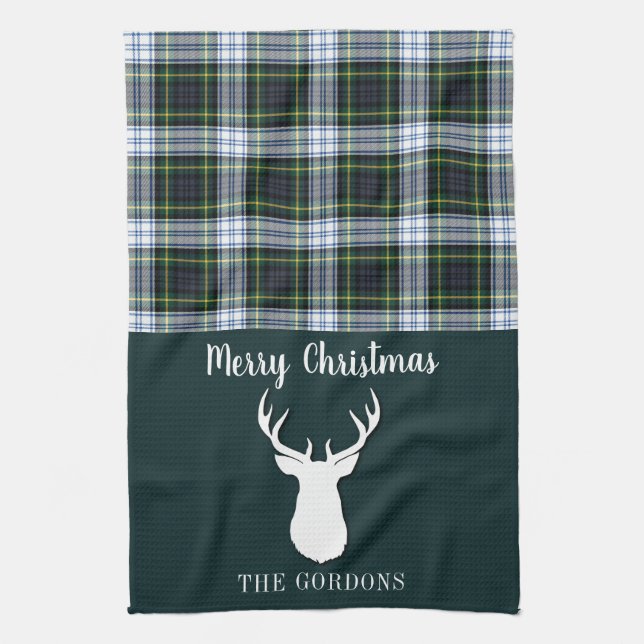Linge De Cuisine Plaid Tartan Vert Blanc Antlers Famille de Noël (Vertical)