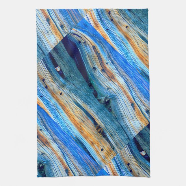 Linge De Cuisine planches de grange bleues patinées (Vertical)