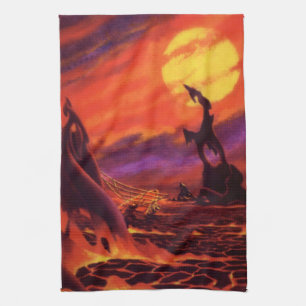 Linge De Cuisine Planète volcanique de science-fiction vintage avec