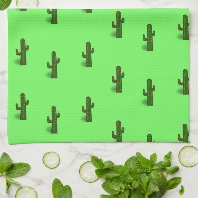 Linge De Cuisine Plante Cactus sur vert clair (Plié)