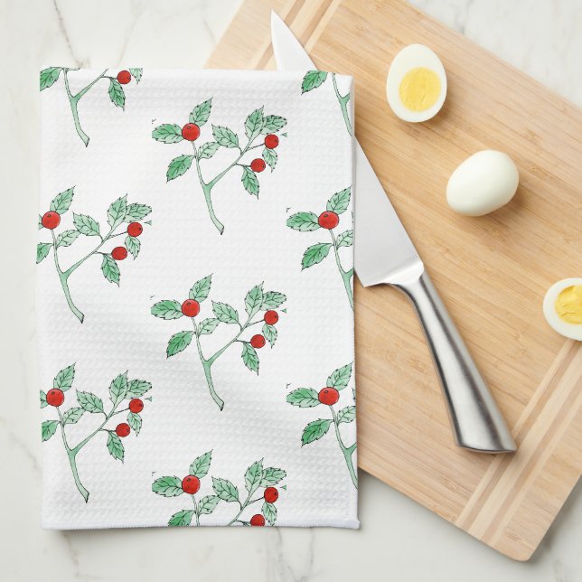 Linge De Cuisine plante de baie rouge (Quart Plié)