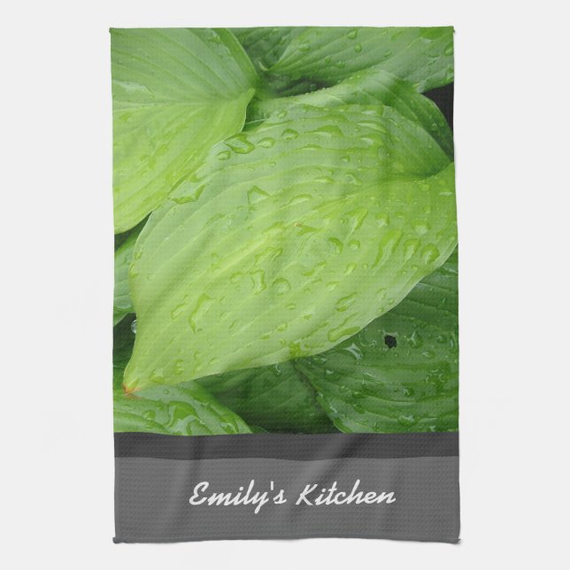Linge De Cuisine plante vert à feuilles avec gouttes de pluie (Vertical)
