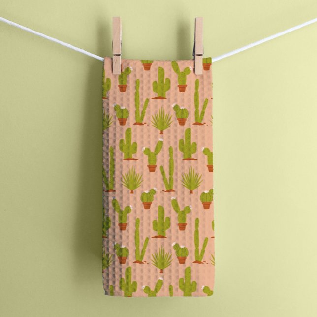 Linge De Cuisine Plantes de Cactus du désert mignons sur un brouill (Créateur téléchargé)