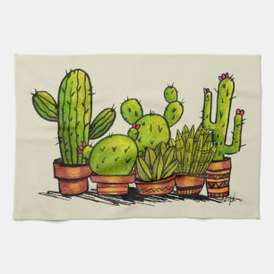 Linge De Cuisine Plantes de cactus vert aquarelle