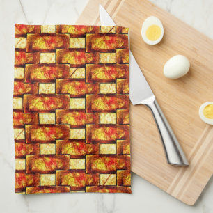 Linge De Cuisine Plaques marron orange sculpté et taché