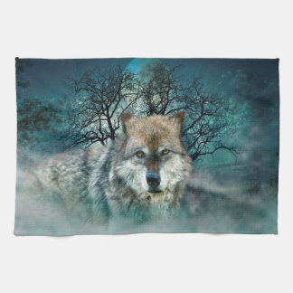 Linge De Cuisine Pleine lune de loup dans le brouillard