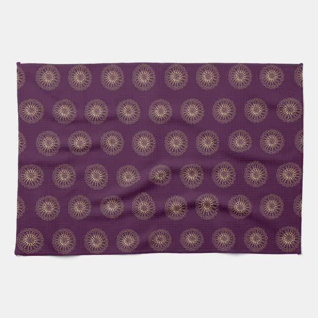 Linge De Cuisine Plum | Golden Zinnia Flower Medallions (Horizontal)