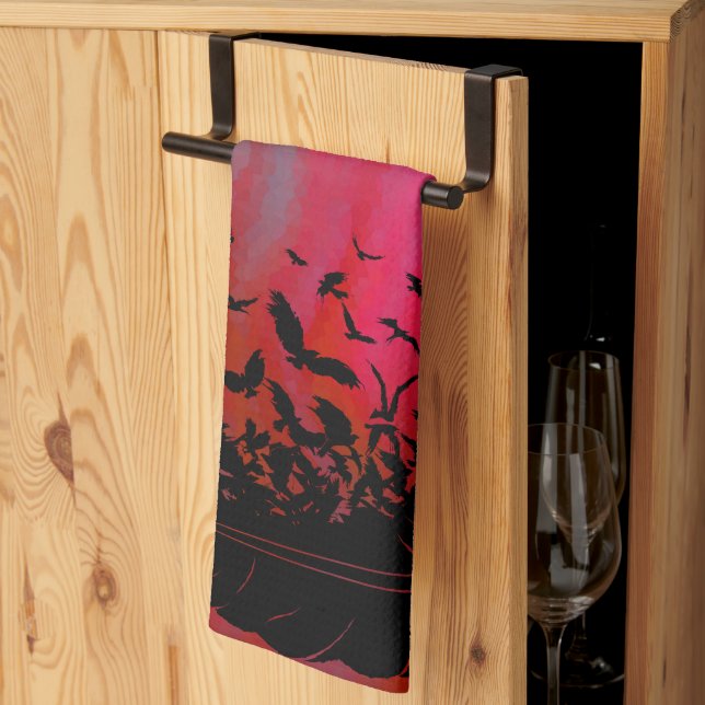 Linge De Cuisine Plume de corbeaux, oiseaux noirs et ravens (Pliage en tiers)