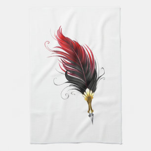 Linge De Cuisine Plume rouge avec pointe en or
