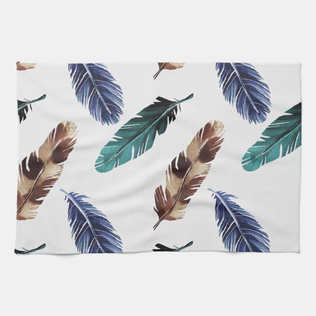 Linge De Cuisine Plumes colorées Texture tribale (Horizontal)