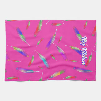Linge De Cuisine Plumes couleur bleu rose chaud brillant