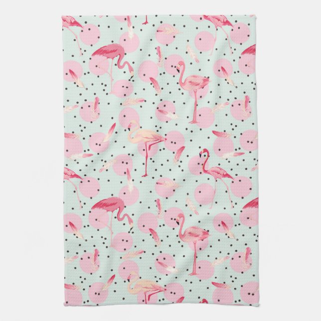 Linge De Cuisine Plumes de Flamant rose sur le pois (Vertical)