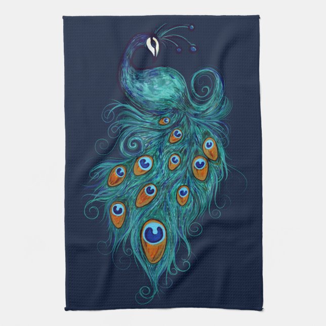 Linge De Cuisine Plumes de paon Peacocks Turquoises (Vertical)