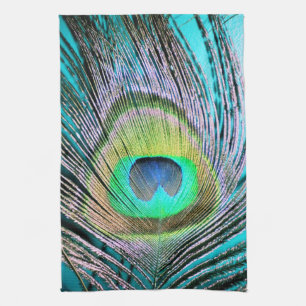 Linge De Cuisine Plumes de paon sur turquoise