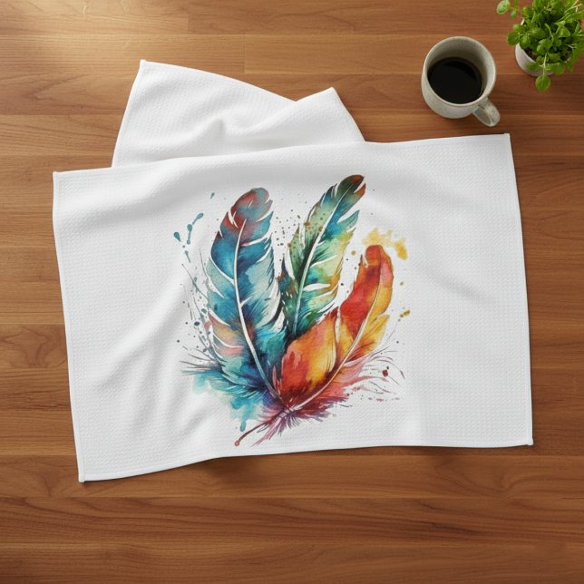 Linge De Cuisine Plumes d'esprit : Aquarelle vive Art (Créateur téléchargé)